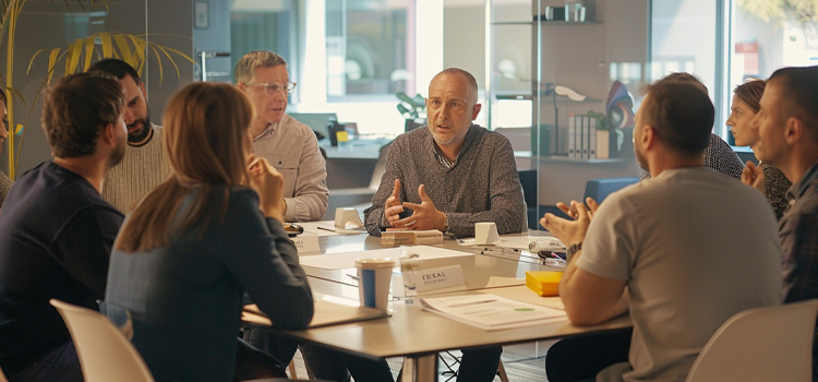 9 people in a meeting room